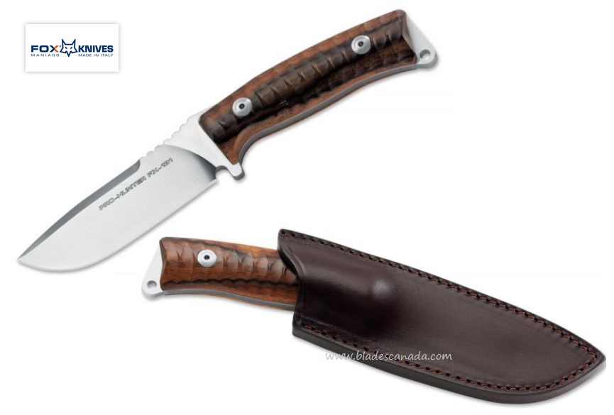 Fox Italy Pro Hunter Fixed Blade Knife, N690, Santos Handle, Leather Sheath, FX-131 DW