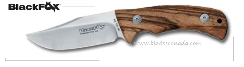 BlackFox Outdoor Fixed Blade, 440A, Zebra Wood, Leather Sheath, BF-133ZW
