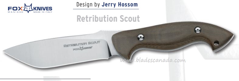 Fox Italy Retribution Scout Fixed Blade Knife, N690, Micarta, Leather Sheath, FX-600