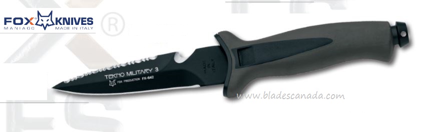 Fox Italy Tecno Military 2 Fixed Blade Knife, 420C, Leather Sheath, FX-642
