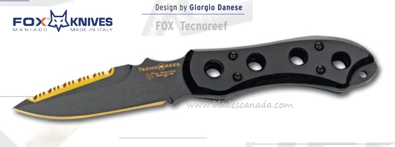 Fox ItalY Tecnoreef Fixed Blade Knife, N690, G10 Black, Nylon Sheath, FX-468