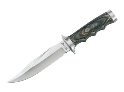 Boker Magnum Safari Mate Bowie Fixed Blade Knife, 440, Wood Handle, Leather Sheath, B-02MB207