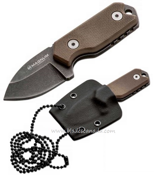 Boker Magnum Lil Friend Micro Neck Knife, 440, G10 Sand, Kydex Sheath, 02SC743