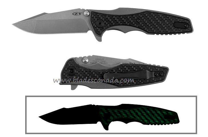 Zero Tolerance Hinderer 0393GLCF Flipper Framelock Knife, CPM 20CV, Titanium/CF Glow-in-the-Dark, ZT0393GLCF