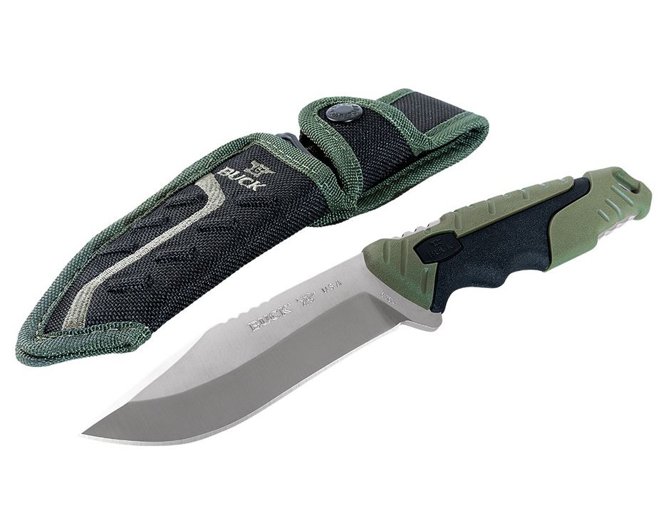 Buck Pursuit Large Fixed Blade Knife, 420HC Steel, GFN Black/Green, 0656GRS