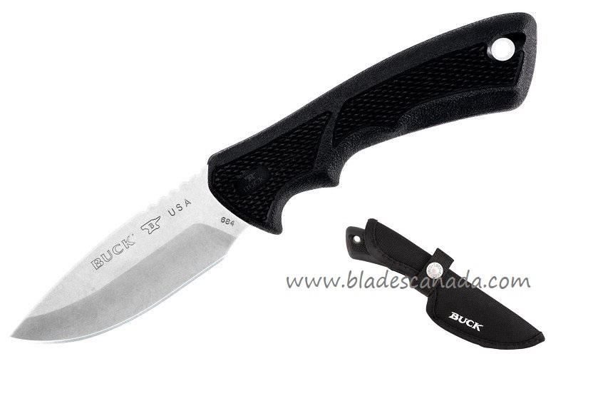 Buck BuckLite Max II Small Fixed Blade Knife, 420HC Steel, Nylon Sheath, BU0684BKS