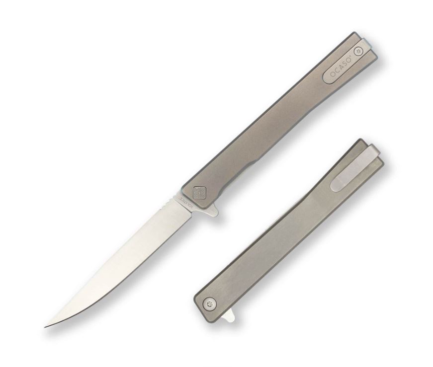 Ocaso The Solstice Flipper Folding Knife, S35VN Satin, Titanium, 10CTS