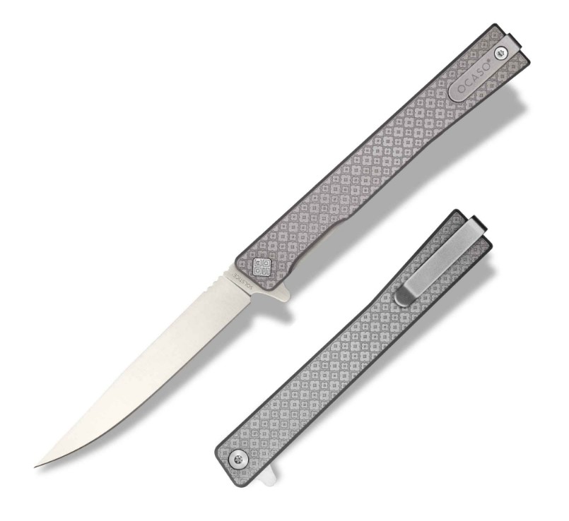 Ocaso The Solstice Flipper Framelock Knife, S35VN, Clover Engraved Titanium, 10ECS