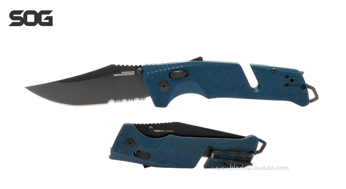 SOG Trident AT Folding Knife, Assisted Opening, D2 Black, GRN Blue, 11-12-10-41