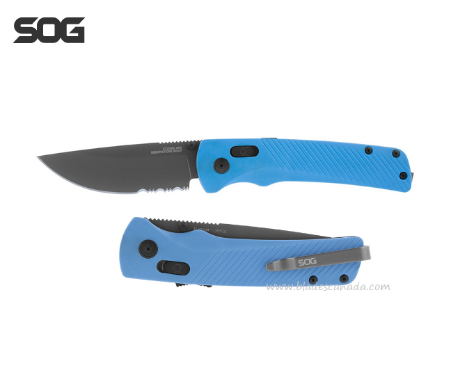 SOG Flash AT Folding Knife, D2 Serrated, Civic Cyan, 11-18-04-41