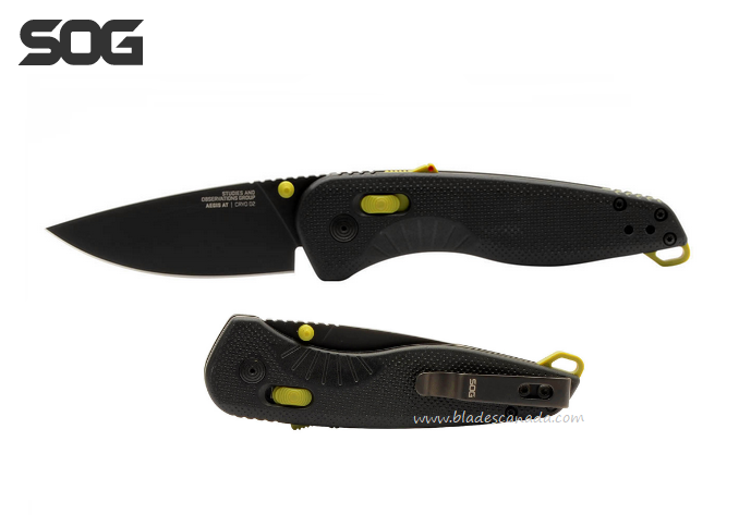 SOG Aegis AT Folding Knife, Assisted Opening, D2 Black, GRN Black, 11-41-11-41