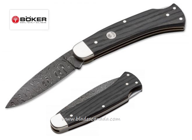Boker Germany Fellow Classic Folding Knife, Damascus Limted, Wood Handle, 111045DAM