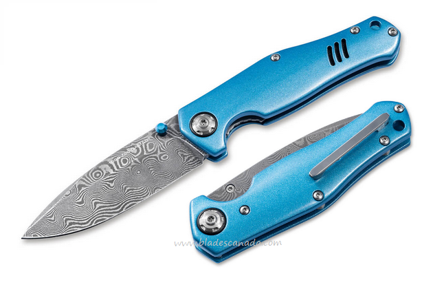 Boker Manufaktur 1969 Z28-Damast Folding Knife, Damascus, Aluminum Blue, 111101DAM Boker Manufaktur 1969 Z28-Damast Folding Knife, Damascus, Aluminum Blue, 111101DAM