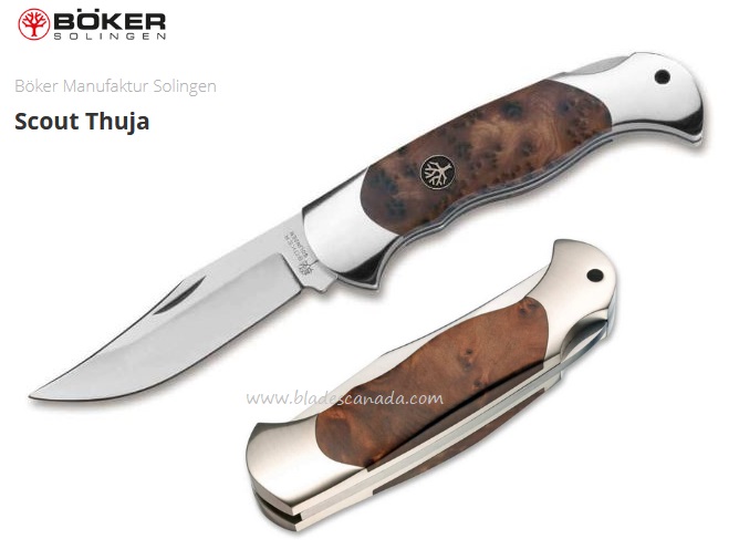 Boker Germany Scout Folding Knife, N690, Thuja Wood, 112002TH