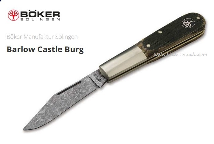 Boker Germany Barlow Castle Burg Slpjoint Folding Knife, O1 Steel, Oak Wood, 113941 - Click Image to Close