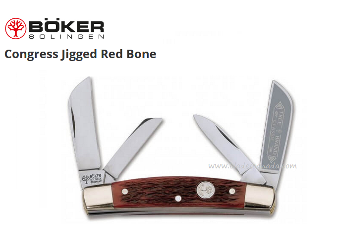 Boker Germany Congress Slipjoint Folding Knife, C75, Jigged Bone Red, 115464JRB