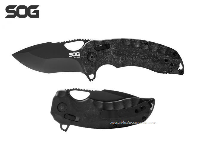 SOG Kiku XR Flipper Folding Knife, CTS XHP Black, Micarta Black, 12-27-02-57
