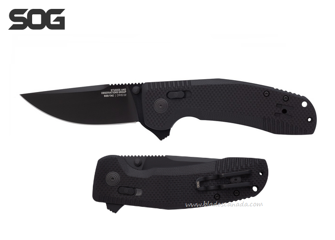 SOG Tac XR Flipper Folding Knife, D2 Black, G10 Black, 12-38-01-41