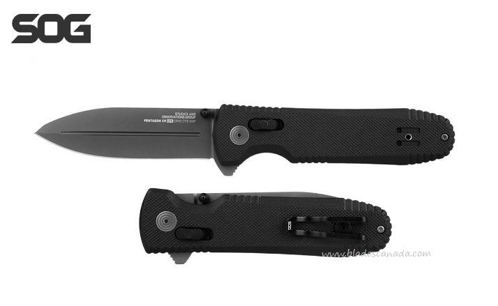 SOG Pentagon XR LTE Flipper Folding Knife, CTS XHP, G10 Black, 12-61-05-57