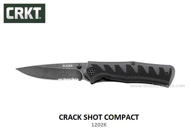 Ruger Crack Shot Compact Folding Knife, Assisted Opening, Serrated, GFN Black, R1202K