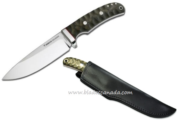 Boker Germany Savannah Fixed Blade Knife, N690, Micarta, Leather Sheath, 120620