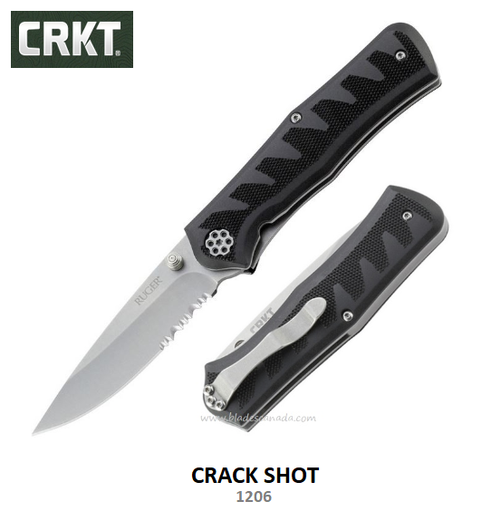 Ruger Crack Shot Compact Folding Knife, Assisted Opening, Combo Edge, GFN Black, R1206
