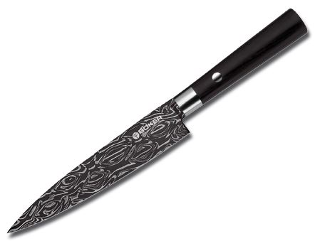 Boker Germany Fixed Blade Knife, Damascus Steel, Pakkawood, 130534DAM