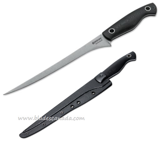 Boker Germany Saga Fillet Knife, 440C, G10 Black, Kydex Sheath, 133282
