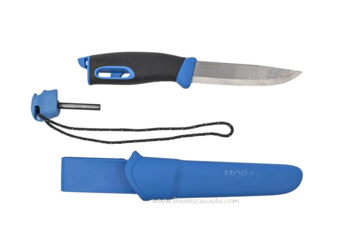 Morakniv Companion Spark Fixed Blade Knife, Stainless, Blue/Black Handle, 13572