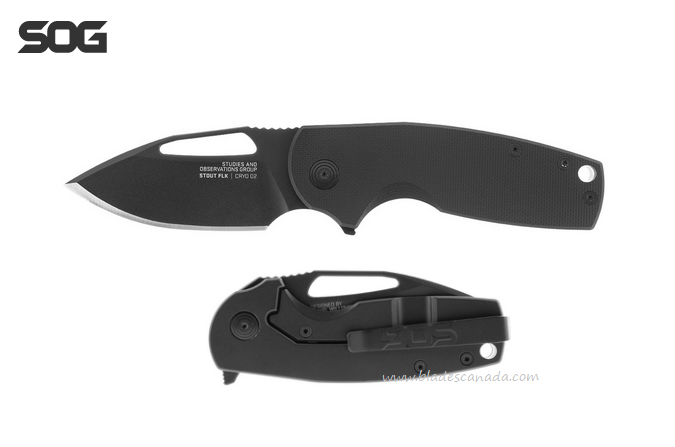 SOG Stout FLK Flipper Framelock Knife, D2 Black, G10 Black, 14-03-02-57