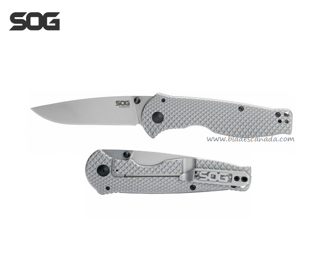 SOG Flash FL Framelock Folding Knife, Drop Point Blade, Stainless Handle, 14-18-01-57