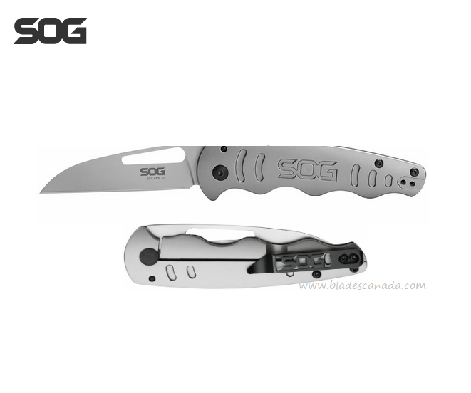 SOG Escape FL Framelock Folding Knife, Sheepsfoot Blade, Stainless Handle, 14-52-01-57