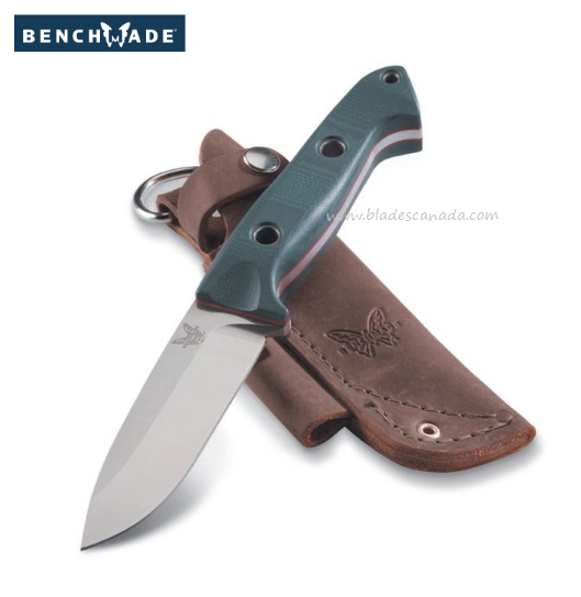 Benchmade Bushcrafter Fixed Blade Knife, S30V, G10 Green, Leather Sheath, 162 - Click Image to Close