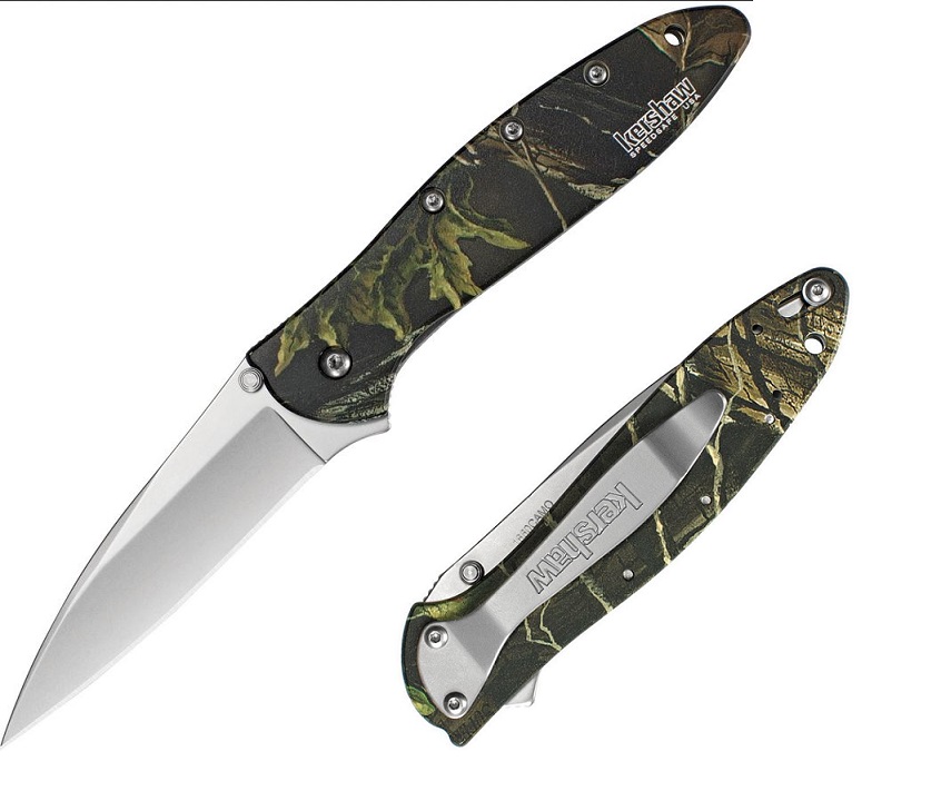 Kershaw Leek Flipper Folding Knife, Assisted Opening, 14C28N Sandvik Wharncliffe, Aluminum Camo, K1660CAMO - Click Image to Close