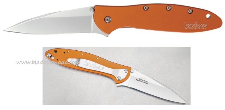 Kershaw Leek Flipper Folding Knife, Assisted Opening, 14C28N Sandvik, Aluminum Orange, K1660OR