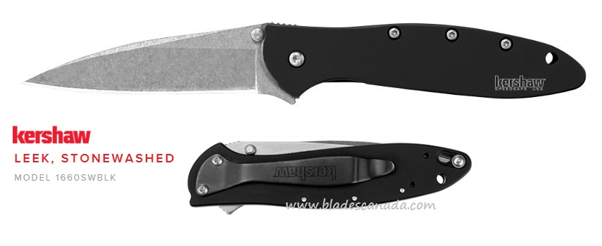Kershaw Leek Flipper Folding Knife, Assisted Opening, 14C28N Sandvik, Aluminum Black, K1660SWBLK