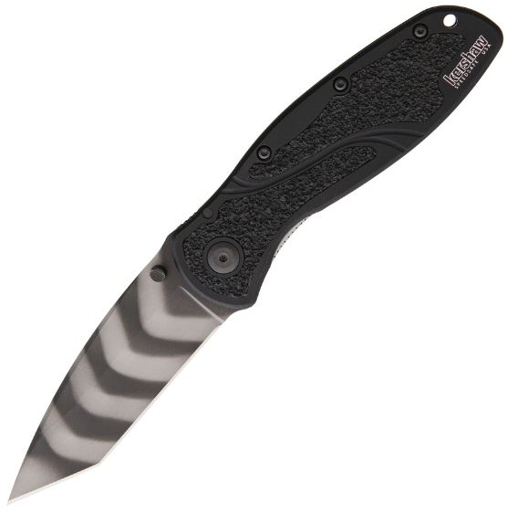 Kershaw Blur Folding Knife, Assisted Opening, CTS-BDZ1 Tanto Tiger Stripe, Aluminum Black, K1670TTS - Click Image to Close