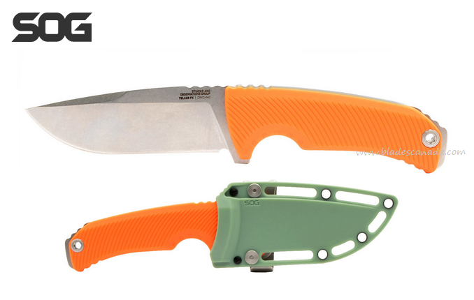 SOG Tellus FX Fixed Blade Knife, 440C SW, GRN Blaze Orange, 17-06-03-43