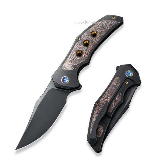 WE Knife Magnetron Flipper Framelock Knife, CPM 20CV Black SW, Titanium/Carbon Foil Copper Foil, 18058-3