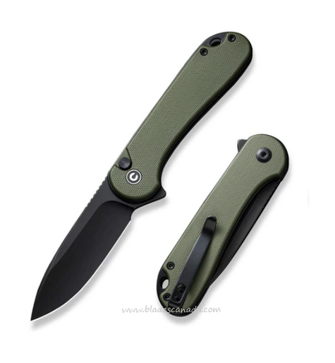 CIVIVI Button Lock Elementum II Flipper Folding Knife, Nitro-V Black SW, G10 OD Green, 18062P-3