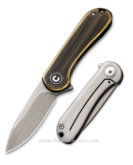 CIVIVI Mini Elementum Flipper Framelock Knife, 14C28N, Brass/Stainless, 18062Q-1 - Click Image to Close