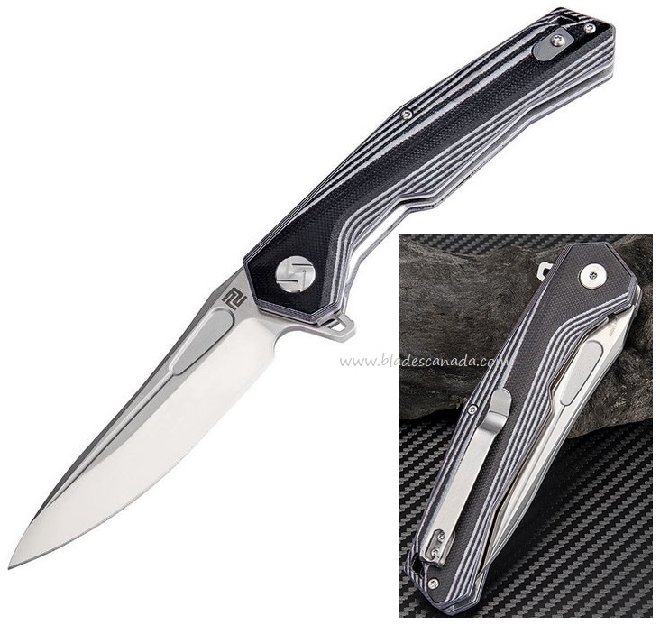 Artisan Cutlery Zumwalt Flipper Folding Knife, D2, G10 Black/White, 1808PBGC - Click Image to Close