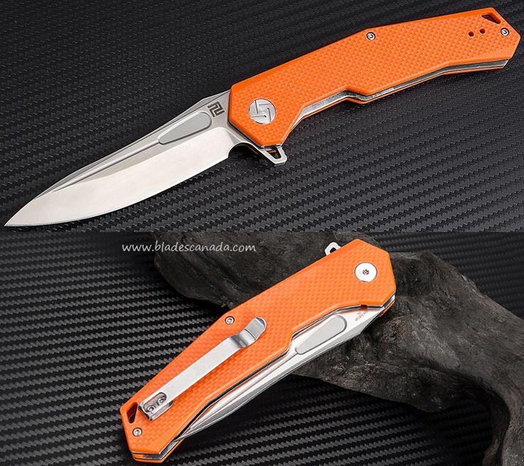 Artisan Cutlery Zumwalt Flipper Folding knife, D2, G10 Orange, 1808POEF - Click Image to Close