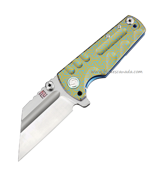 Artisan Proponent Flipper Framelock Knife, S35VN, Titanium Blue/Gold, 1820GBU02