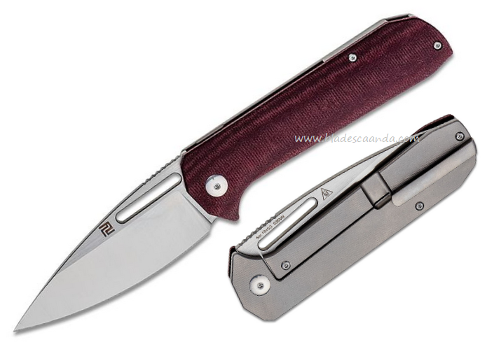 Artisan Cutlery Arion Framelock Folding Knife, CPM S35VN, Titanium/Micarta Burgundy, 1843G-DRC