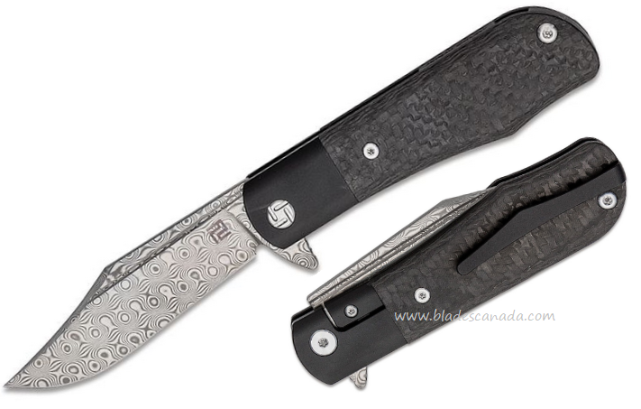 Artisan Cutlery Small Hyperion Flipper Folding Knife, Damascus, Titanium/Carbon Fiber, 1834GSDBK