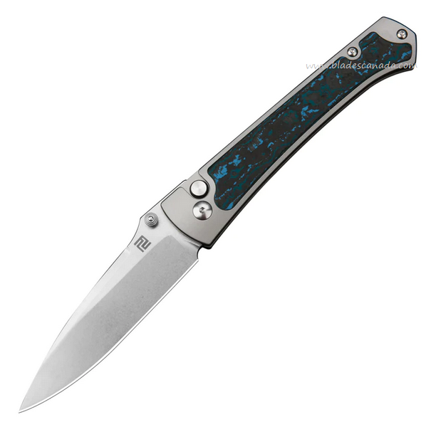 Artisan Cutlery Andromeda Button Lock Knife, Ltd Edition, M390, Titanium/CF Blue & Black, 1856G-FCG