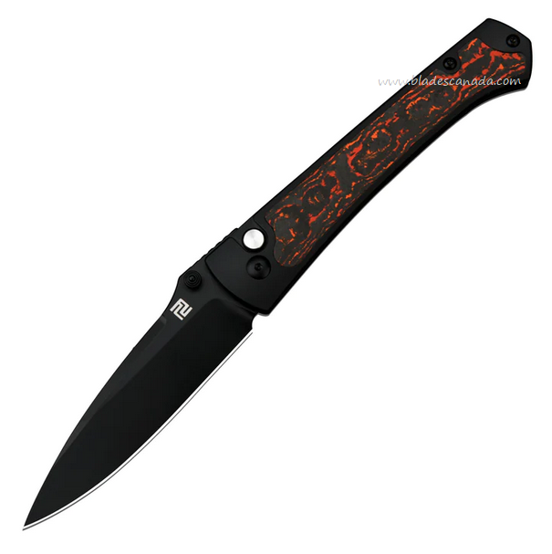 Artisan Cutlery Andromeda Button Lock Folding Knife, Ltd Edition, M390 Black, Titanium/CF Red & Black, 1856G-FCMV