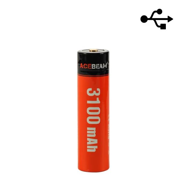 Acebeam 18650 USB Rechargeable Battery - 10A - 3100mAh - Click Image to Close