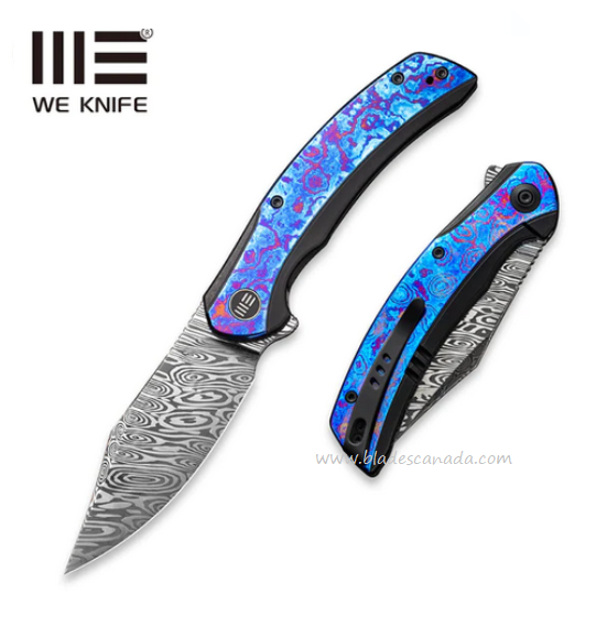 WE Knife Snick Flipper Framelock Knife, Damasteel, Titanium/Timascus, 19022F-DS1